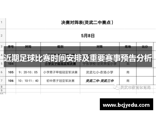 近期足球比赛时间安排及重要赛事预告分析